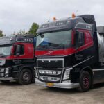 Lastbiler fra BCT A/S opstillet paa pladsen i Grindsted